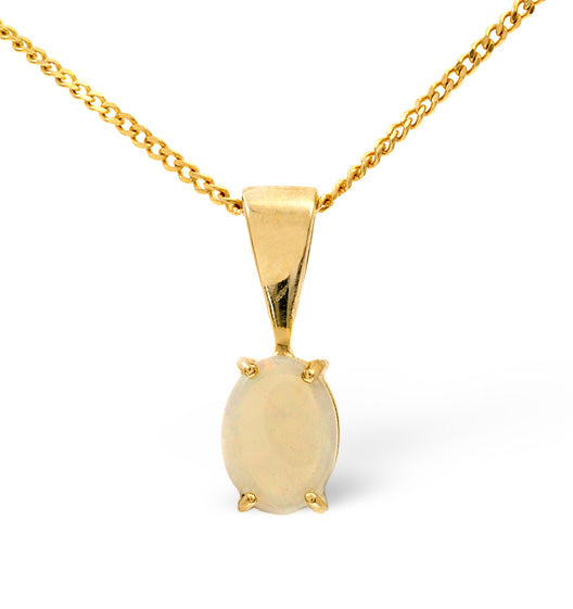 Opal 7 x 5mm 9K Yellow Gold Pendant Necklace